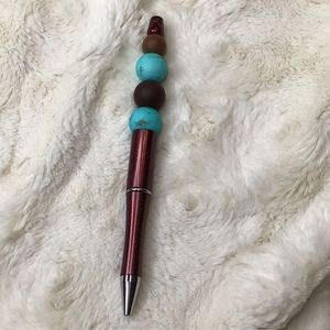 Handcrafted beaded pen. Brown/marbled turquoise. Made with bpa free silicone